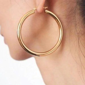 18K Yellow Gold Round 1.2” Tube Hoop Earrings, beautiful Earrings, cute Earrings